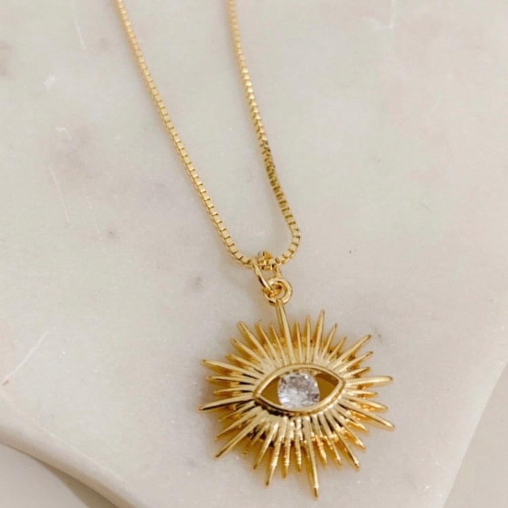 Evil Eye/Sun Burst Necklace | 14k Gold Filled - Picture 6 of 6
